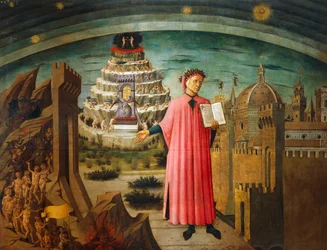 Divina Commedia, di Dante Alighieri (1265-1321), di Domenico di Michelino (1417-1491), affresco, Basilica di Santa Maria del Fiore, Firenze, Italia