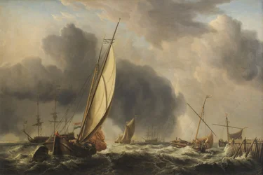 Barche da pesca e Man o War in una brezza alla foce di un fiume, 1771