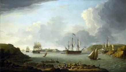 Ritorno di una flotta a Plymouth (Inghilterra), descrizione della città e della baia, inclusa l
