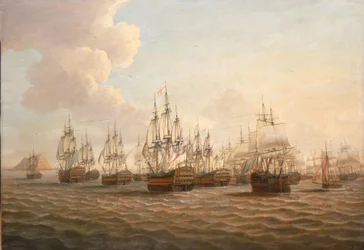 La flotta di Rodney che prende premi dopo la Battaglia al Chiaro di Luna