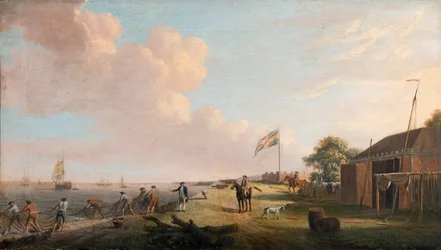 Veduta del Forte di Tilbury con pescatori che tirano le reti, 1770
