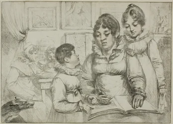 Gruppo familiare (Donna che legge a due bambini)