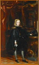Carlo II, in abito nero con il Toson d
