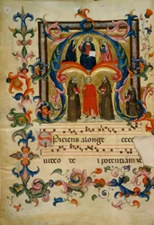 Iniziale miniata con Cristo in gloria (Corale 39, c. 1v), opera per il libro corale 39 di Santa Maria degli Angeli dalla chiesa di San Pancrazio a Firenze
