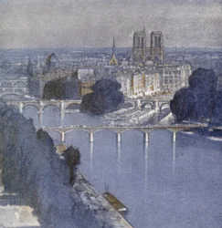 Parigi e la Senna (litografia a colori)
