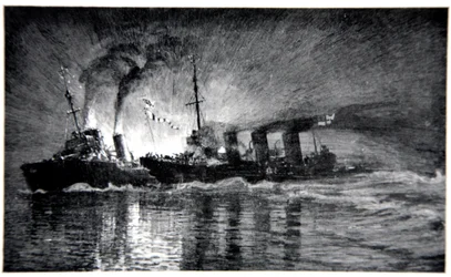 HMS Broke sperona il cacciatorpediniere tedesco, illustrazione da 