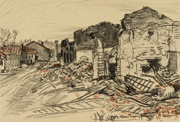 Villaggio distrutto, fronte di guerra