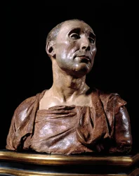 Ritratto busto del condottiero Niccolò da Uzzano (1359-1431). Scultura in terracotta di Donato di Niccolò di Betto Bardi detto Donatello (1386-1466)