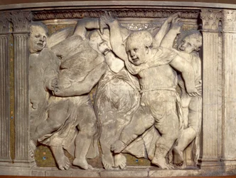 Piastrella con putti danzanti