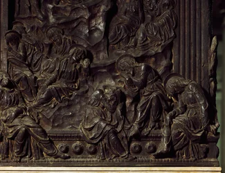 Adorazione nel giardino, dettaglio del pulpito sinistro, di Donatello, Basilica di San Lorenzo, Firenze
