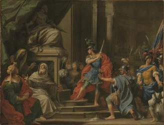 Alessandro che taglia il nodo gordiano (olio su tela)