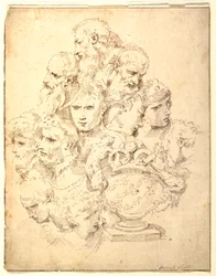 Disegno, fantasia composta da teste e da un