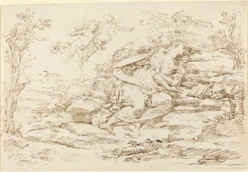 Maddalena penitente con angeli in un paesaggio (recto)