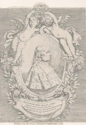 Ritratto di Giovanni Girolamo Sbaraglia, entro un ovale fiancheggiato da due putti su cornucopie