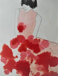 Abito rosso in tessuto a righe