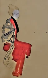 Donna in kimono rosso
