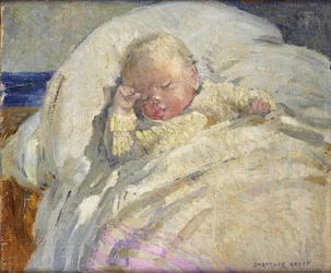 Un bambino che dorme (olio su tela)