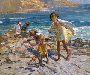 In riva al mare (olio su tavola)