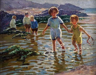 Bambini che giocano (olio su tela)