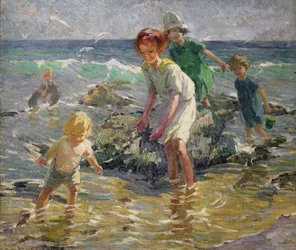 Bambini sulla spiaggia (olio su tela)