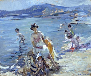 Figure che fanno il bagno (olio su cartoncino)