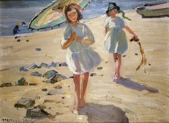 Amici sulla spiaggia (olio su tela)
