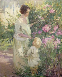 Raccogliere fiori (olio su tela)