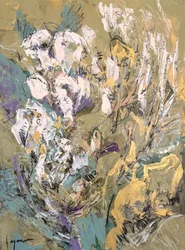 Fiori verdi, dorati e astratti