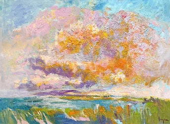 Tramonto su un vivace paesaggio nuvoloso