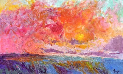 Panorama marino con tramonto dai colori vivaci