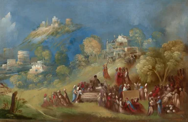 I Troiani che costruiscono il tempio di Venere e fanno offerte alla tomba di Anchise in Sicilia, 1520 circa (olio su tela)