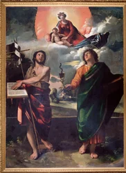 Vergine e bambino con San Giovanni Battista e San Giovanni evangelista San Giovanni tiene un calice o supera un serpente