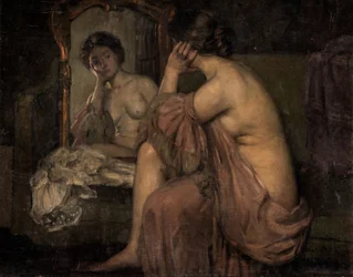 Davanti allo specchio (olio su tela)