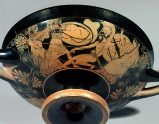 Aiace, incitato da Atena, attacca Ettore a cui corre in aiuto Artemide, (dettaglio)