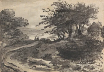 Paesaggio con alberi e due figure