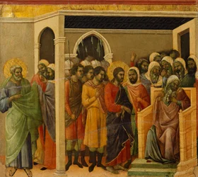 Cristo davanti a Caifa, dettaglio di piastrella da Episodi della Passione e Resurrezione di Cristo, retro della Maestà dell