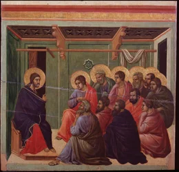 La Maestà La Passione: Gesù si congeda dagli Apostoli - Dipinto di Duccio di Buoninsegna
