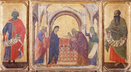 Salomone, presentazione al Tempio e il Profeta Malachia, dettaglio dalla predella della Maestà dell