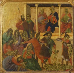 La strage degli innocenti, dettaglio della predella della Maestà della pala d