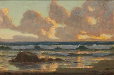 Onde che si infrangono, tramonto