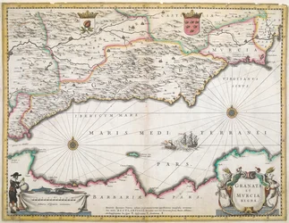 Una mappa del XVII secolo delle regioni di Granada e Murcia, in Spagna
