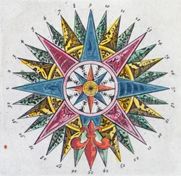 Rosa dei venti, da un Atlante blu, pubblicato ad Amsterdam, 1697