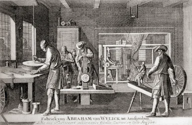 Fabbrica di Abraham van Wylick, Industria della seta di Amsterdam, da "Geschiedenis van Nederland", ed. 1936 (litografia)