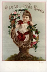 Ragazza con bouquet floreale, pubblicità del cioccolato