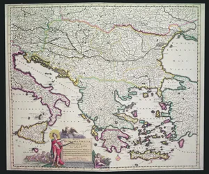 Mappa della Grecia, Ungheria e dei paesi circostanti (incisione colorata a mano)
