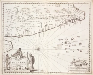 Carta della costa del Malabar, Indie orientali, 1672