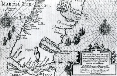 Mappa dello Stretto di Magellano, tavola dalla descrizione del viaggio di Oliver van Noort, 1602
