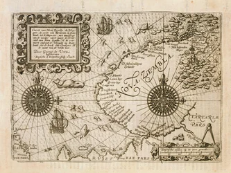 Mappa della nuova scoperta Nova Zembla, illustrazione da Diarium Nauticum, seu vera descriptio trium navigationum admirandarum... di Gerrit de Veer, 1598