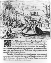 Gli Olandesi a Mauritius nel 1598, inciso da de Bry