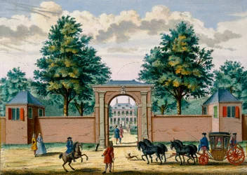 Vista della casa di Akredam, da Het Zeganpralent Kennemerlant di Hendrick de Leth e Matthias Brouerius Van Nidek, pubblicato c.1700-1730